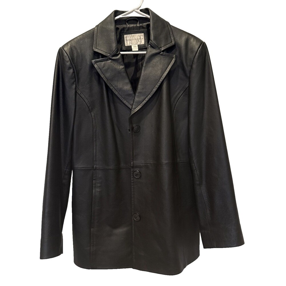 Vintage 90's Worthington Women's Leather Jacket Blazer Large Black